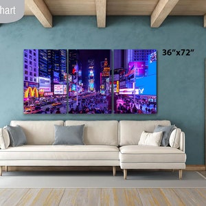 Times Square Night Photo with Neon Lights Canvas(3 Panel)36x72 inches