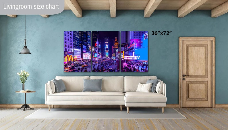 Times Square Night Photo with Neon Lights Canvas(3 Panel)36x72 inches