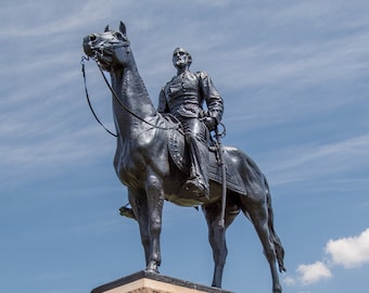 Gettysburg High Water Mark with the statue of General George Gordon Meade overlooking  the field of Pickett's charge