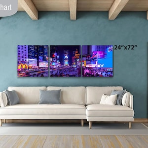 Times Square Night Photo with Neon Lights Canvas(3 Panel)24x72 inches