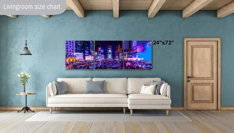 Times Square Night Photo with Neon Lights Canvas(3 Panel)24x72 inches