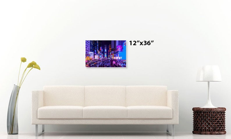 Times Square Night Photo with Neon Lights Canvas Print 12 x 36 inches