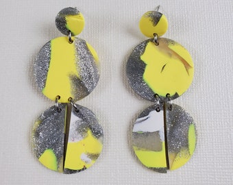 Pendientes de arcilla polimérica / Amarillo y Plata