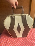 Vintage Bowling Ball Bag - Gently Used - Brown and Cream with Metallic accents