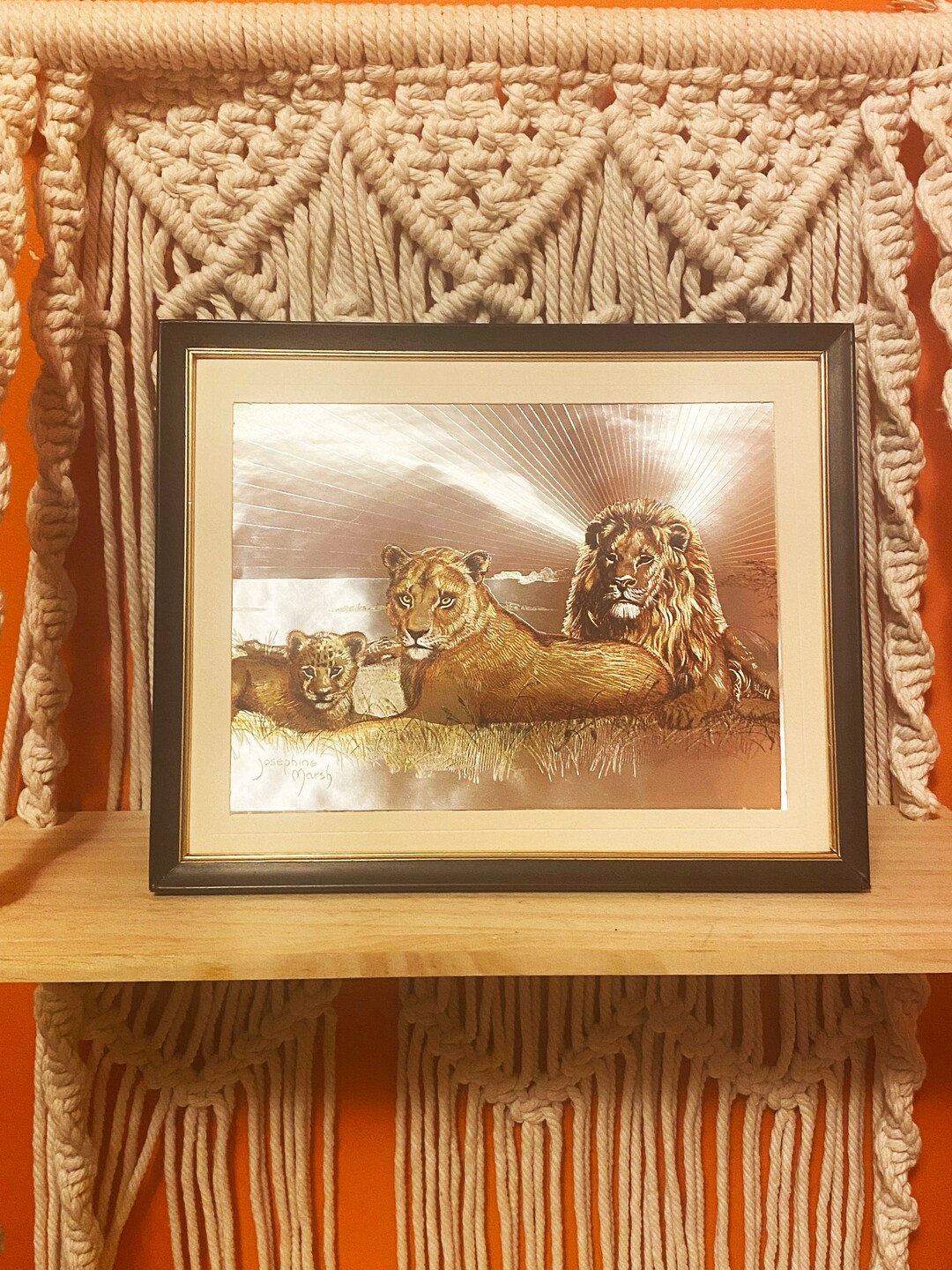 1980's Vintage Foil Art Lion Art Josephine Marsh Ready Etsy