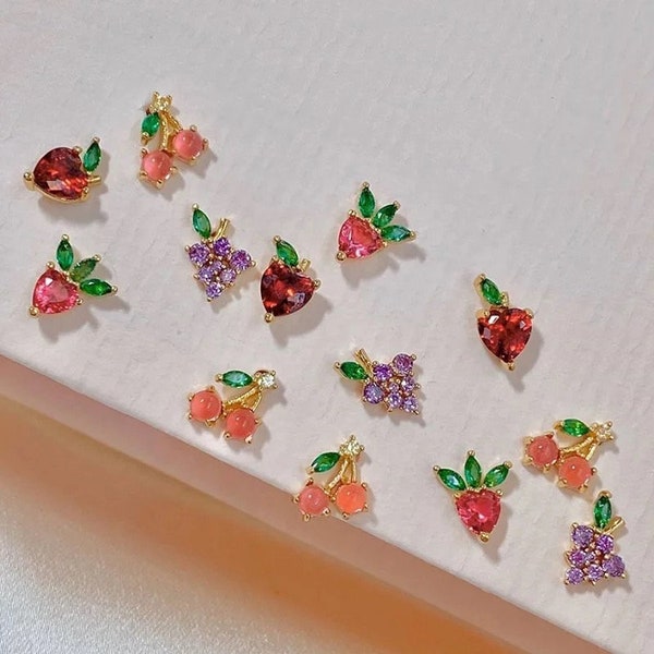 Fruits cute stud earrings • 925 Sterling Silver• Apple earrings• Peach earrings• Lychee earrings• cute earrings