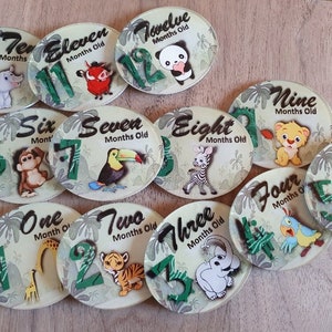 BABY Monthly MILESTONE Disc - Plaques d’annonce HELLO - Thème Animal Safari Mignon - Cadeau Baby Shower