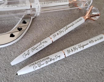 Bolígrafo de diamante personalizado: oro rosa y blanco, recuerdo de boda