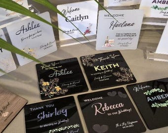 Posavasos personalizados con impresión UV para eventos: recuerdos de boda, posavasos personalizados para invitados, posavasos para bebidas.
