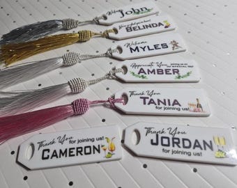 Etiquetas personalizadas de acrílico para invitados de boda, detalles para mesa cortados con láser, etiquetas de asiento impresas con UV.