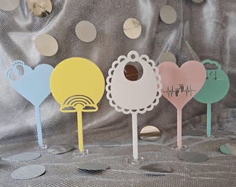 Adornos para tartas de acrílico en blanco, adornos para tartas, baby shower, fiestas de cumpleaños, adornos para tartas para niños, espacios en blanco para sublimación, espacios en blanco para Cricut, tarta de cumpleaños