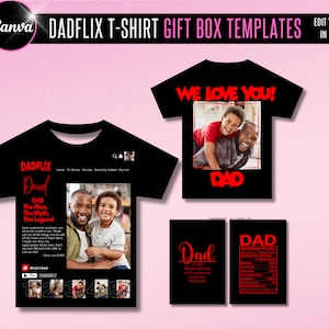 Father’s Day Dad Flix Gift Box Template, Editable Template, DIY Giftbox Template, Designer Gift Box, Canva Template, PNG File, Dad Vending
