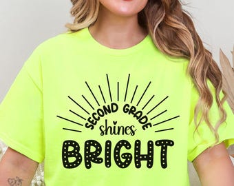 Neon Teacher Shirt, Second Grade Team Teacher Shirts, Neon Teacher T-Shirt, School Spirit Neon Day Tee, 2nd Grade Shines Bright Tshirt