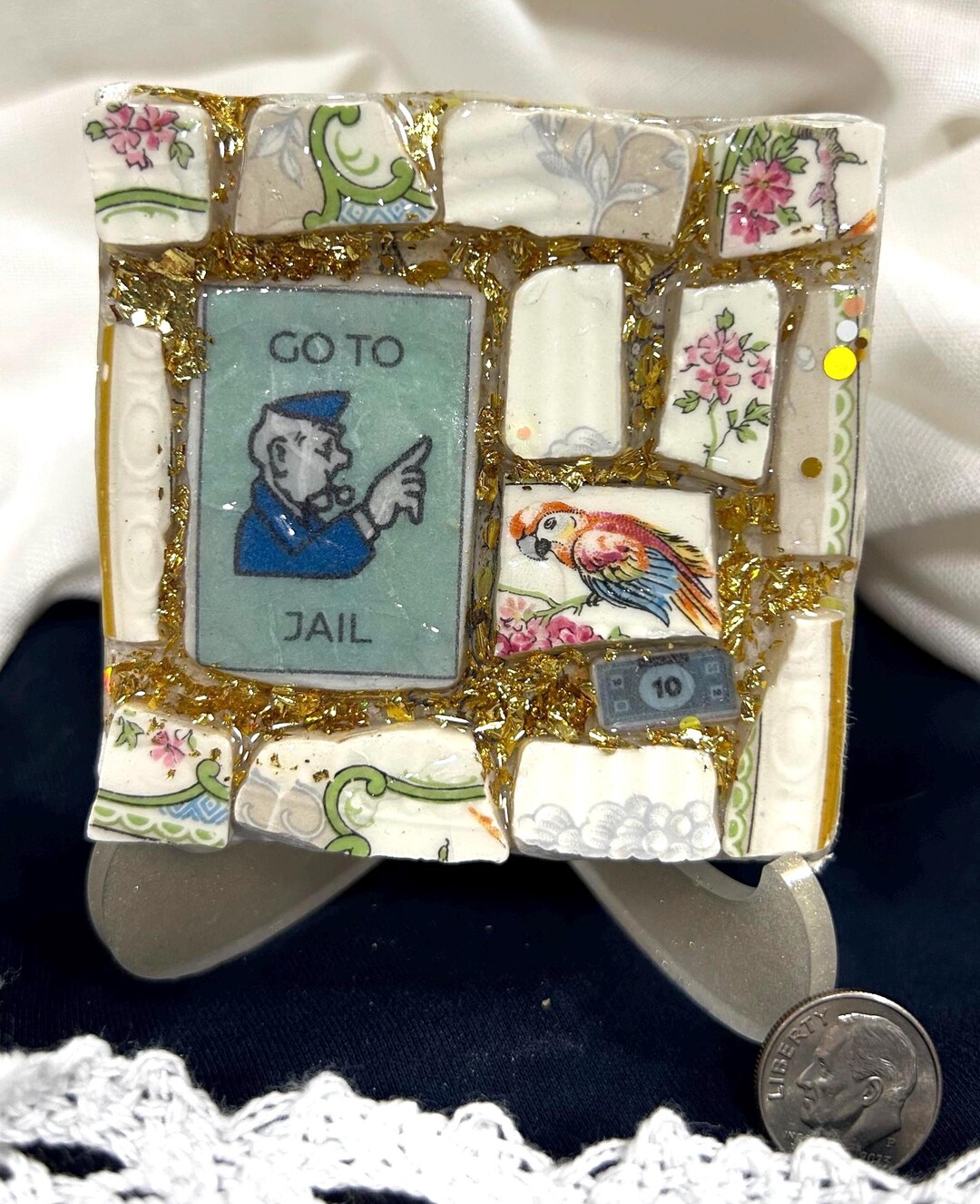 GO TO JAIL Monopoly Mosaic Art Tile | One of a Kind Mixed Media ...