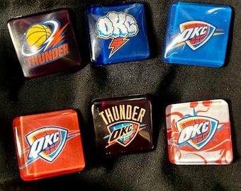 Juego de imanes de los OKC Thunder — Resina hecha a mano, paquete de 6, regalo para los fanáticos del baloncesto de Oklahoma City