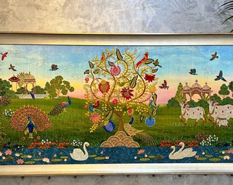 Home Décor Large Handmade Bejewelled Wall Art “Vasudhaiva Kutumbakam” means &quot;The World is one Family&quot; From India Artist For Living Bed Room