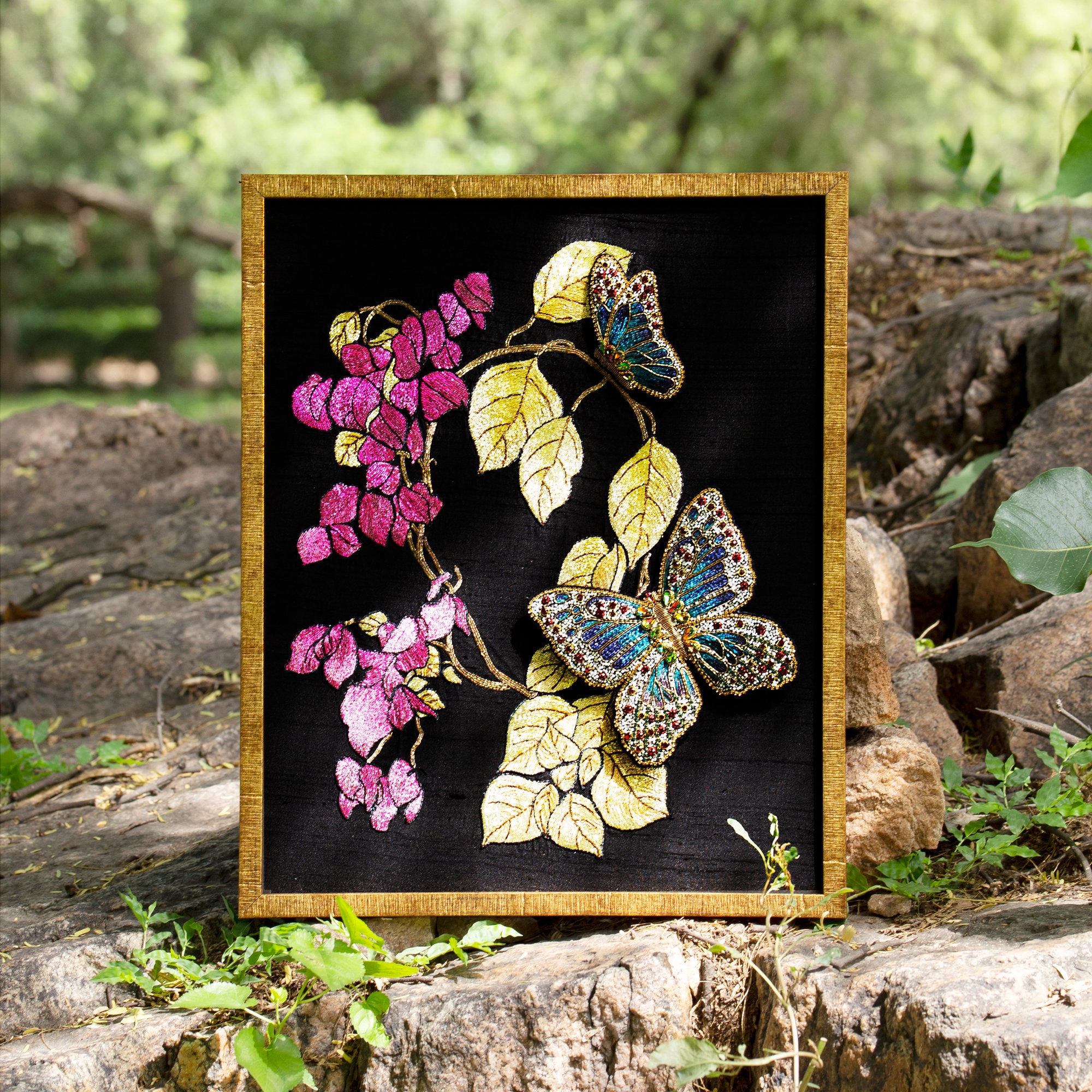 Lavish Home Garden Butterfly Metal Wall Art- Hand Painted Decorative 3D  Butterflies/Flowers