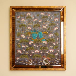 Jal Vihar, Shri Krishna Flöte Ikone Handgemachtes Stickbild Wandkunst Aus Indien Für Wohnzimmer Dekor Spirituelle Hauseinweihung Einzigartiges Geschenk