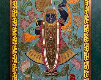 Shrinathji Kamal Talai - Kostbare Bejeweled Hand Gestickte Kunstwerk für Luxus Hindu Home Office Puja Tempel Wohnzimmer Wand Kunst Dekor
