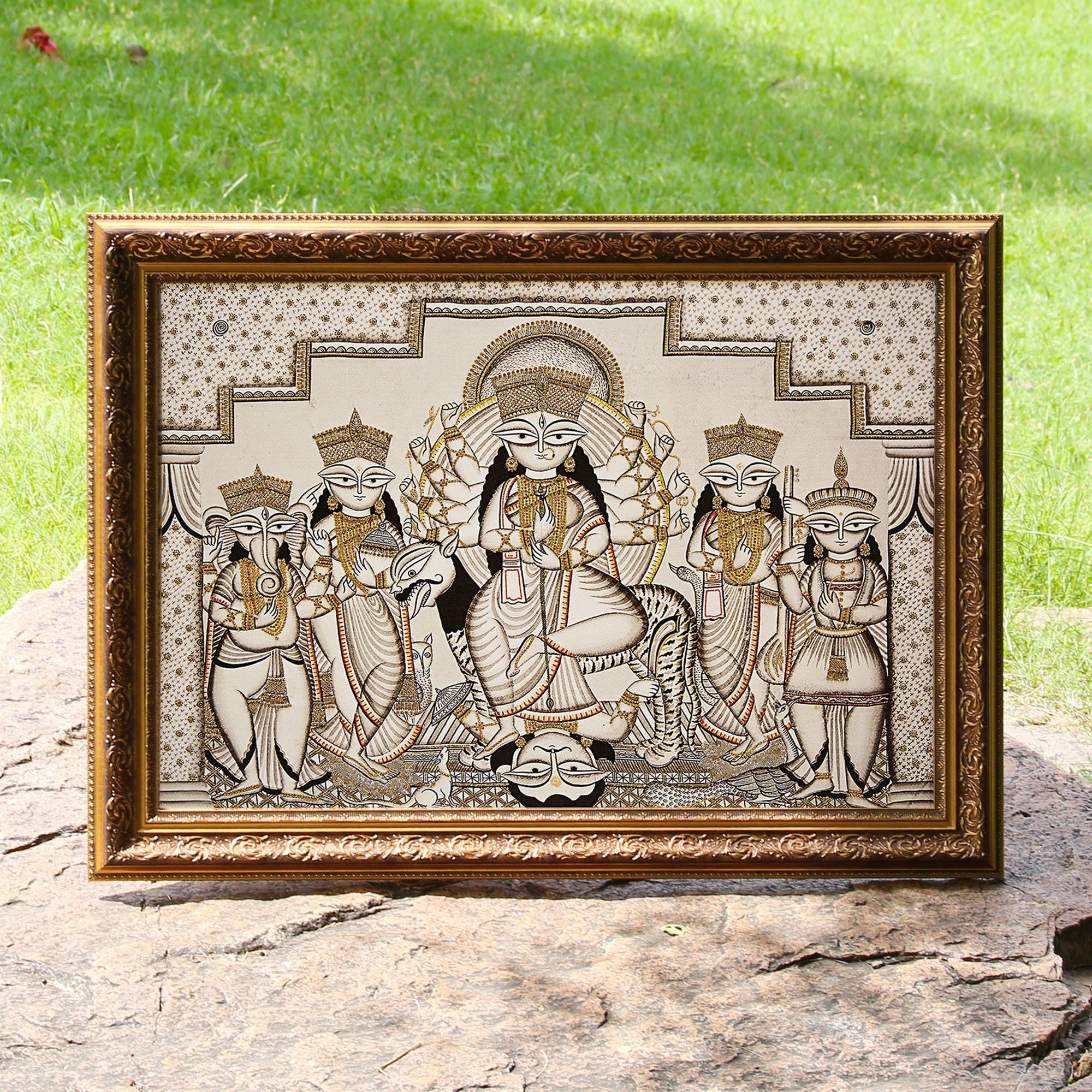 India Art Maa Durga Embroidery & Needlepoint Work Wall Décor Bengali