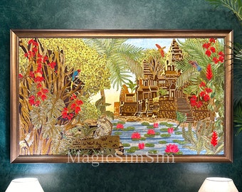 Precious Bejewelled Handmade Artwork Forest of Harmony made with age old embroidery techniques for Luxury Home Office Feature Wall art Decor