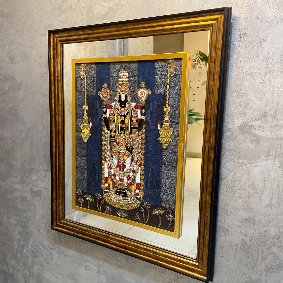 Lord Tirupati Balaji Bejewelled Handmade Embroidered Artwork Etsy