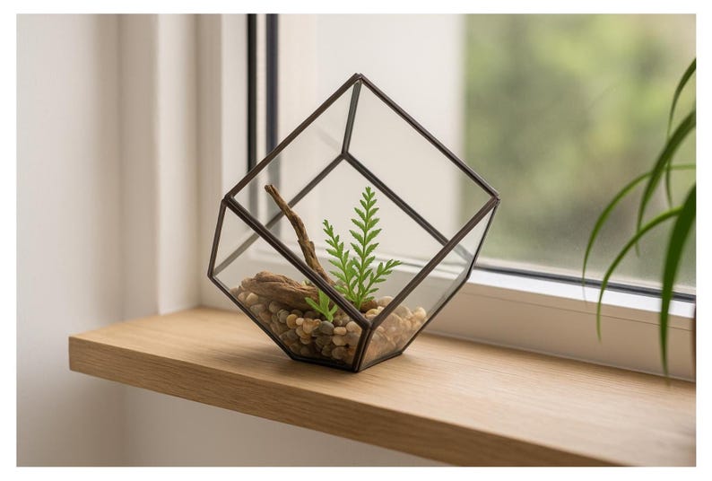 Geometric Glass Terrarium | Modern Minimalist Home Decor | Table Decor | Housewarming Gifts immagine 1
