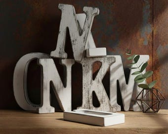 Rustic Wooden Freestanding Letters | Whitewash Mango Wood Alphabet | Farmhouse Shelf Decor | Personalised Initial | Housewarming Gift