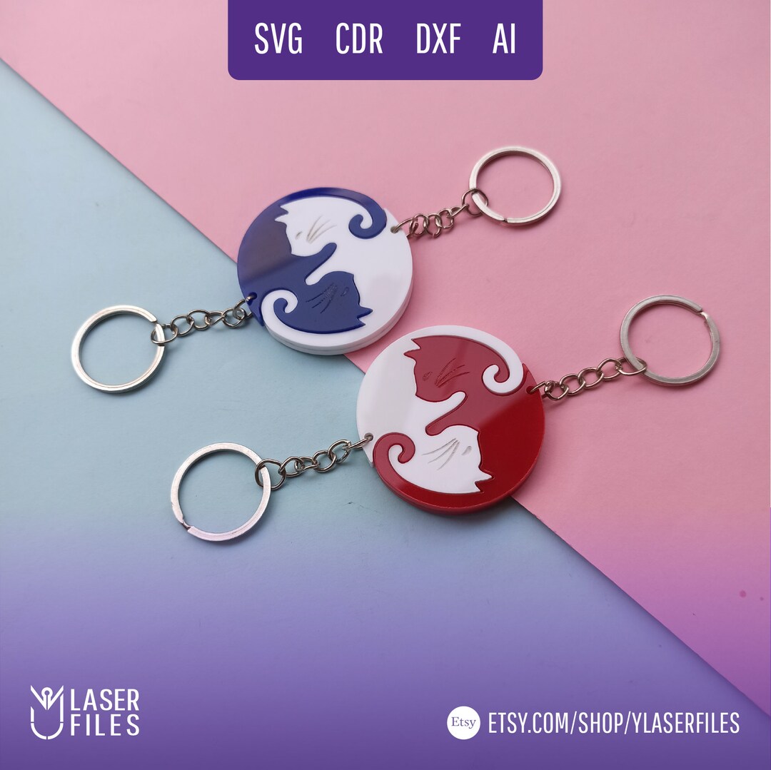 Twins / Soulmates / Couples / BFF Key Chain Set Laser Cutting Design ...