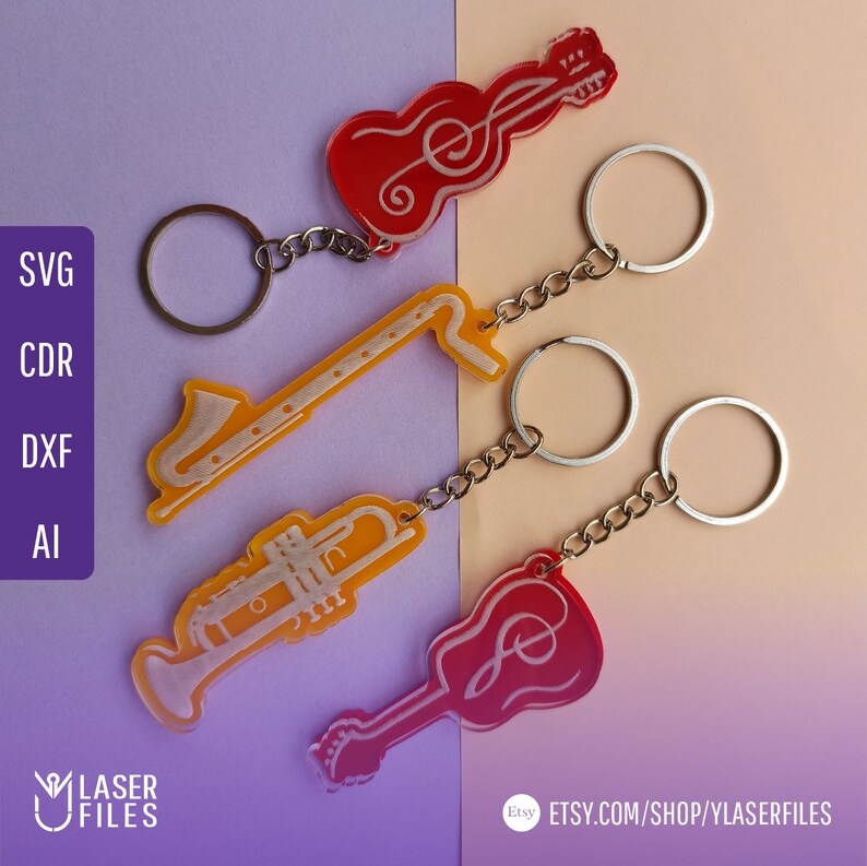 Musical Instruments Key Chain 12 Pack / Set SVG AI Dxf Cdr Etsy