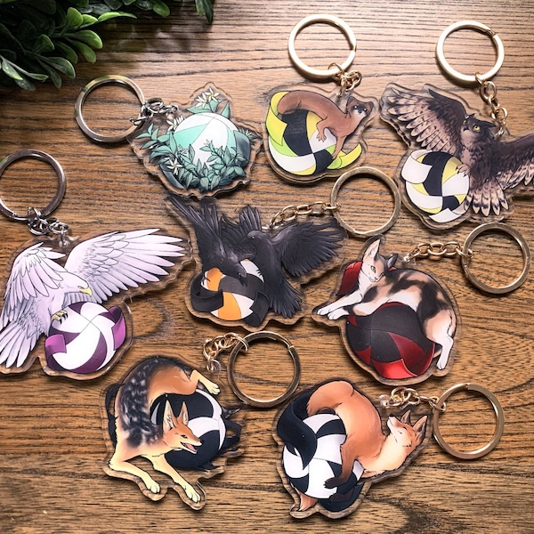 HQ Volleyball Anime Teams Acrylic Keychains | Charm, Crows, Cats, Owls, Plants, Eagles, Weasels, Jackals, Foxes