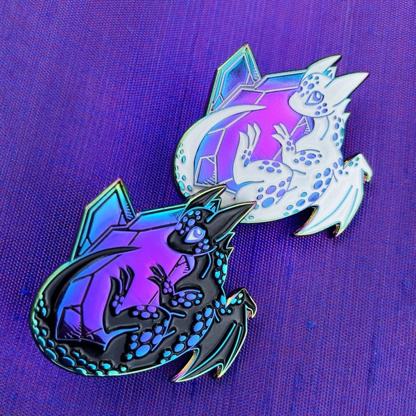 Crystal Dragon Rainbow Metal Soft Enamel Pin | Anodized, Fantasy, Cute, Crystals, Lapel Pin, Pin Badge,