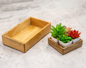 Mango Wood Tray Set - Small Wood Trays - Handcrafted Mango Wood Box for Tabletop - Desktop Organizer