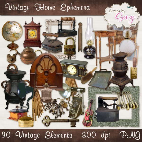 Vintage Home Ephemera | Digital Elements | Digital Scrapbooking | Photo Editing | Digiscrap | Photography Props | PLUS FREE BONUS!