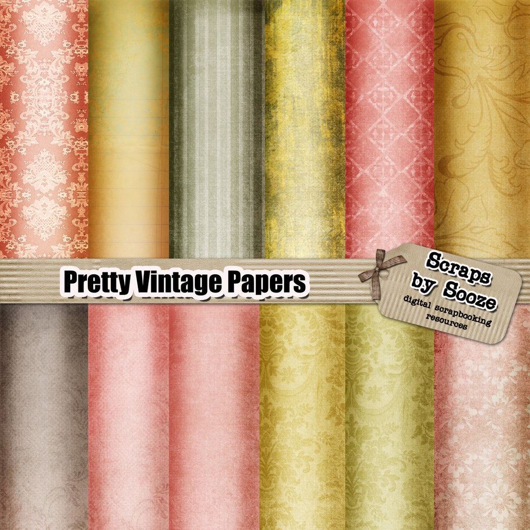 12 Pretty Vintage Digital Paper Pack Printable Digiscrap Scrapbooking ...