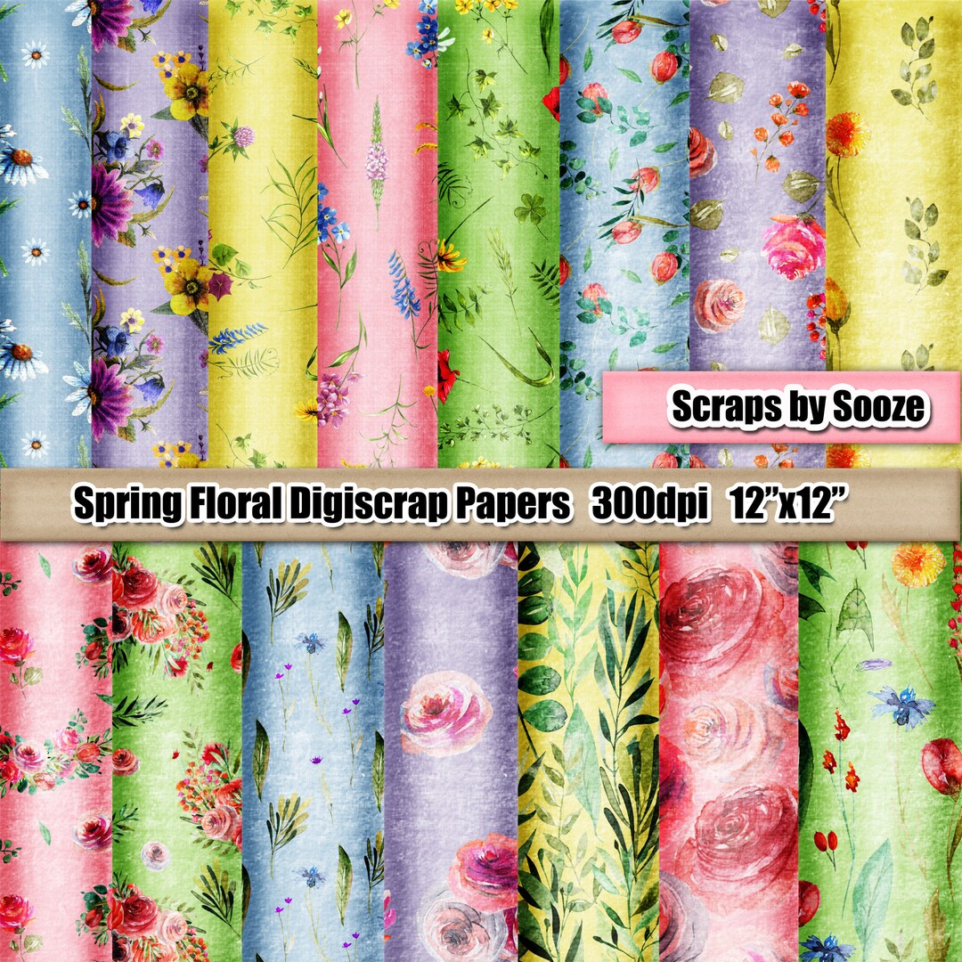15 Spring Floral Printable Papers Digiscrap Digital Scrapbooking 300dpi ...