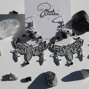 Eclipse Moth Earrings / Death&#39;s Head Hawkmoth //// moths / crystal / jewelry / handmade / hypoallergenic / silver / witch / whimsical