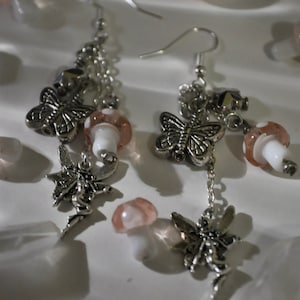 Fairy garden earrings //// mushroom earrings // cottagecore // fae // butterfly earrings