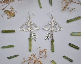 Fern Moth earrings //// moth earrings // butterfly earrings // crystal earrings // leaf / plant earrings // hypoallergenic earrings // green