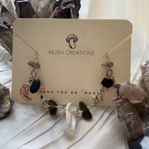 Luna necklace //// moon necklace // crystal necklace // moon and stars // celestial // crystals // labradorite onyx // witchy // witch //