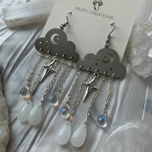 Rain cloud earrings //// cloud earrings // star earrings // moon earrings // Raincloud cloudy teardrop