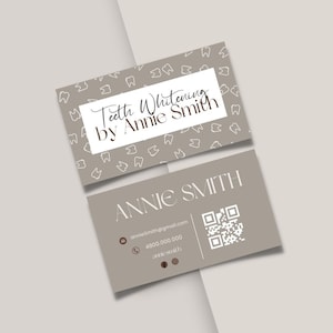 Modèle de carte de visite de blanchiment des dents modifiable et imprimable, carte de visite minimaliste de code QR de blanchiment des dents, carte de visite de formulaire dentaire