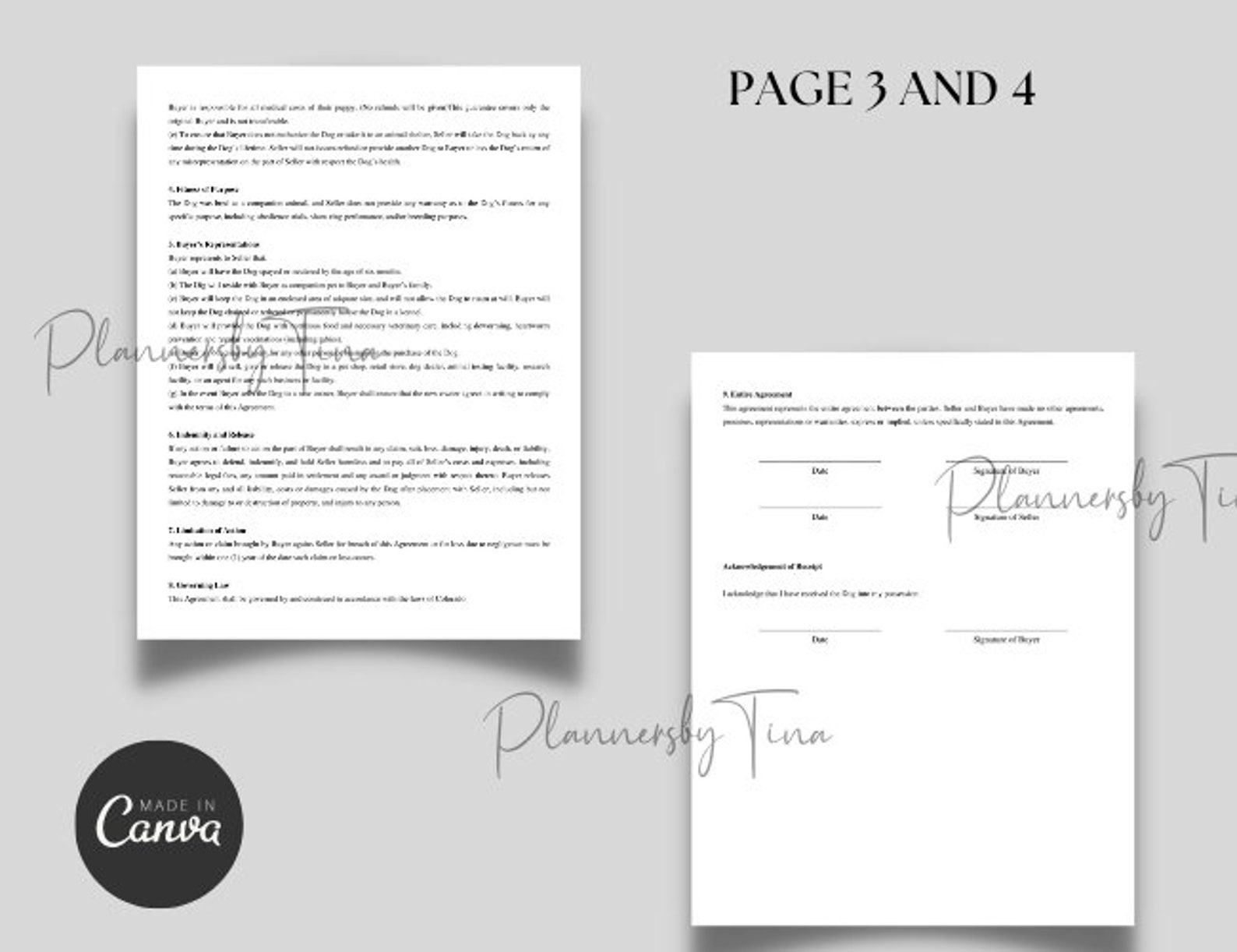 Editable Puppy Sales Contract Template, Dog or Puppy Sale Contract