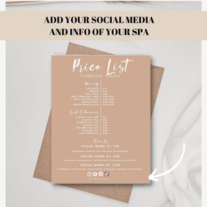 Editable and Printable Spa Business Price List Template, Esthetician ...