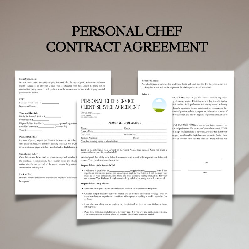Editable and Printable Private Chef and Catering Services Bundle Forms Editable and Printable Private Chef and Catering Services Bundle Forms