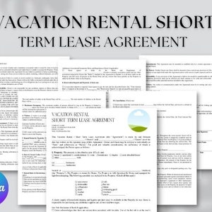 Editable and printable Vacation Rental Short Term Lease Agreement template, Airbnb contract template, Vacation Property lease Agreement