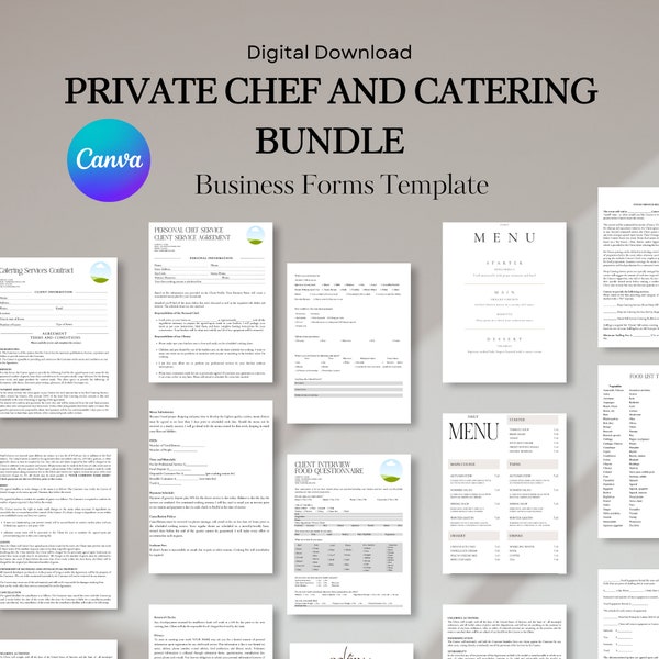 Editable and Printable Private chef and Catering services bundle Forms template, Private chef contract, Catering Services contract template