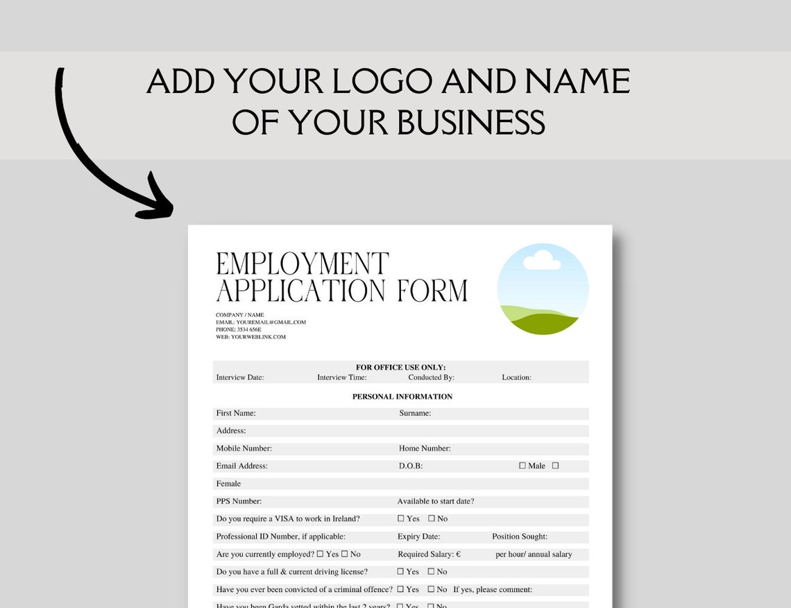 Editable and Printable Employment Application Form Template, Job ...