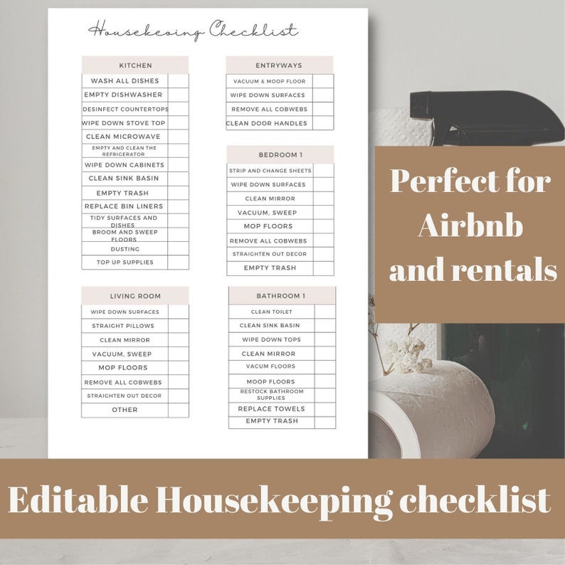Fully Editable Housekeeping Checklist Digital Template Etsy