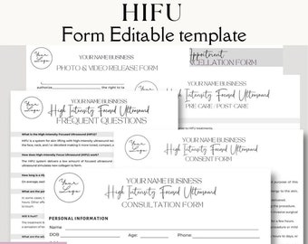 HIFU Client Consent Intake Treatment Forms, High Intensity Focused Ultrasound Consent Form and Business Form, Beauty and Esthetician form
